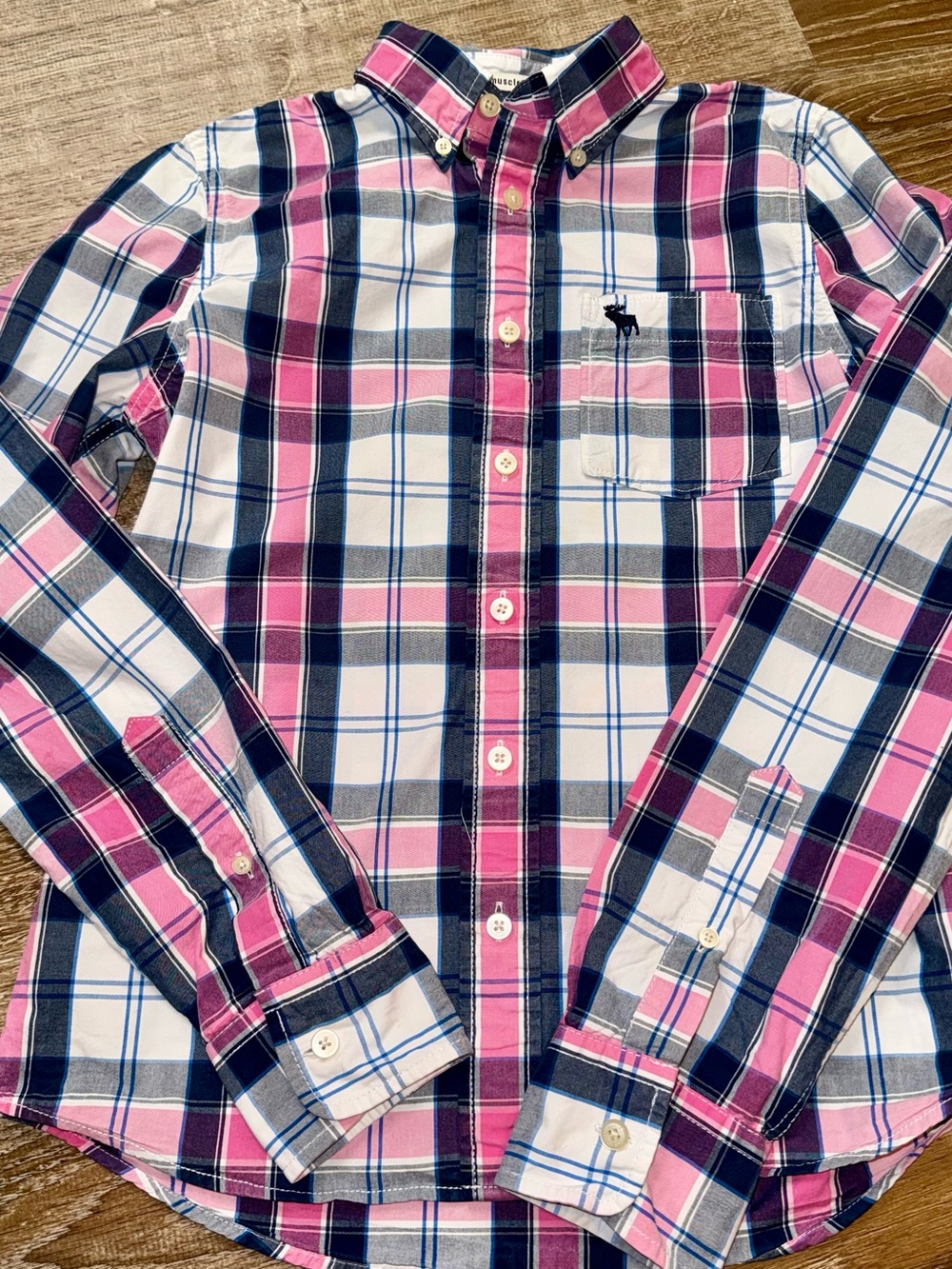 Abercrombie & Fitch Pink Navy White Plaid Button-Down Shirt